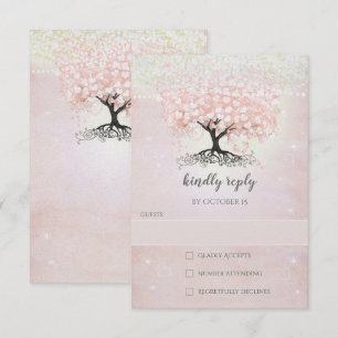 Blush Pink Heart Leaf Tree Country Wedding RSVP In Invitation