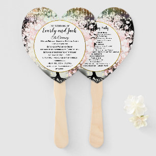 Blush Pink Heart Leaf Tree Wedding Program Black Hand Fan