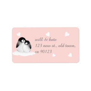 Blush Pink Heart Penguin Address Labels