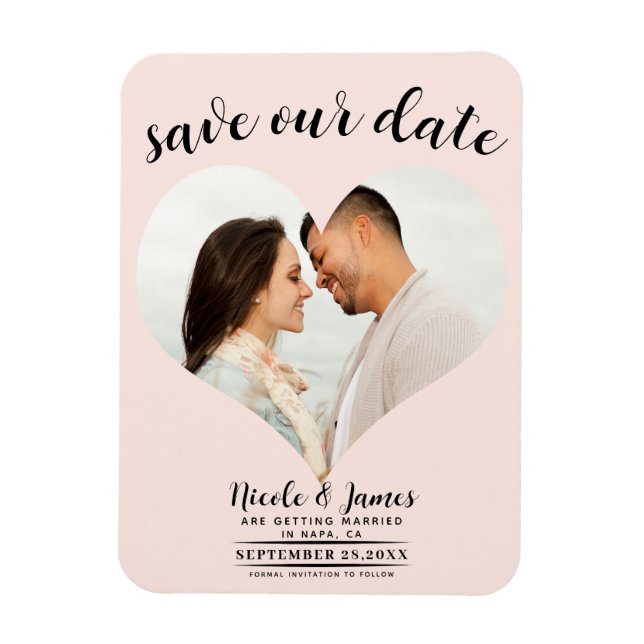 Blush Pink Heart Photo Wedding Save the Date Magnet (Vertical)