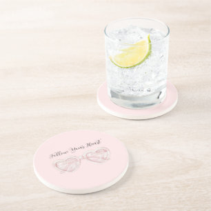 Blush Pink Heart Sunglasses Quote Coaster