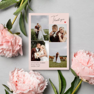 Blush Pink Heart Wedding Photos Thank You Note Card