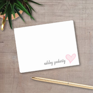 Blush pink Heart with Handwritten Signature Name Post-it Notes