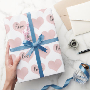 Blush Pink Hearts Love Text Wrapping Paper