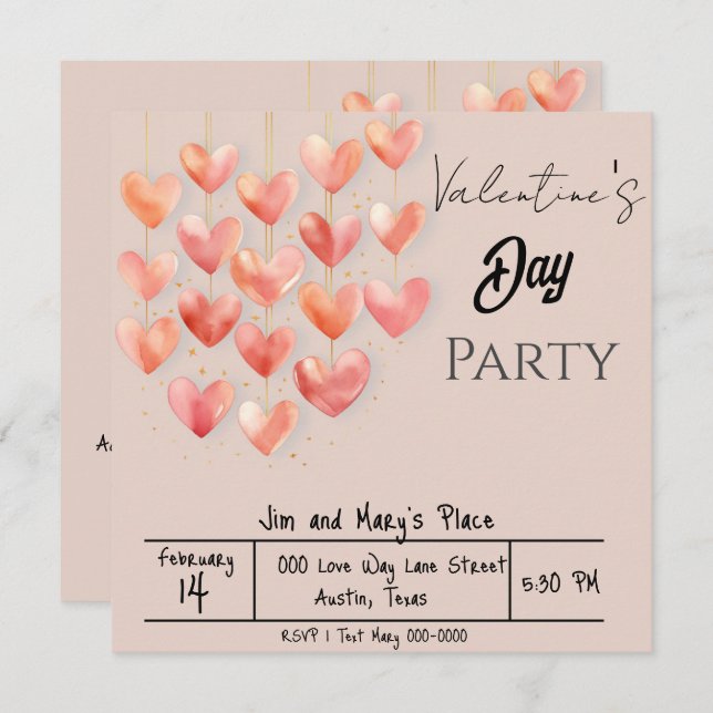 Blush Pink Hearts Valentine's Day Party Invitation (Front/Back)