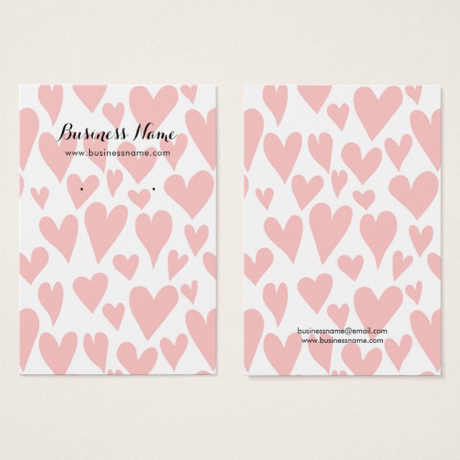 Blush Pink Hearts White Background Earring Cards (Front & Back)