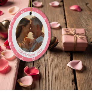 Blush Pink Hearts with Personalised Photo Design Ceramic Tree Decoration