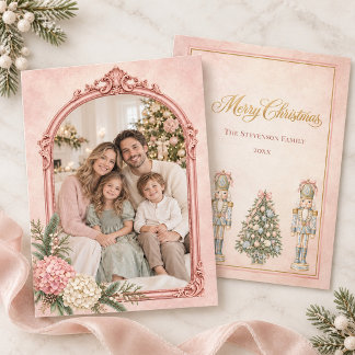 Blush Pink Heirloom Hydrangea Nutcracker Christmas Holiday Card