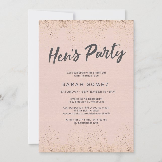 Blush Pink Hen's Party Invitation (Front)