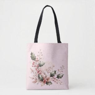 Blush Pink Holly and Berries Tote Bag
