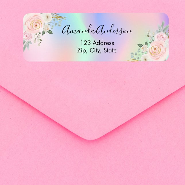 Blush pink holographic floral return address (Creator Uploaded)