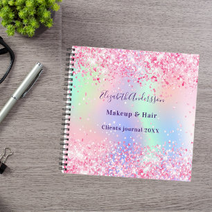 Blush pink holographic name business notebook