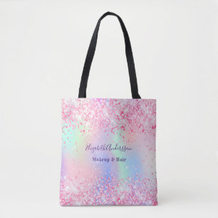 Blush pink holographic name business tote bag