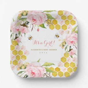 Blush Pink Honey Bee Baby Shower Paper Plate
