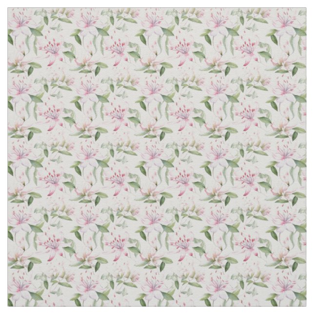 Blush Pink Honeysuckle Watercolor Botanical Fabric (Swatch)