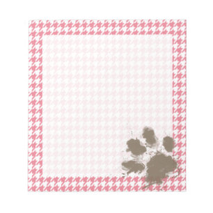 Blush Pink Houndstooth; Paw Print Notepad