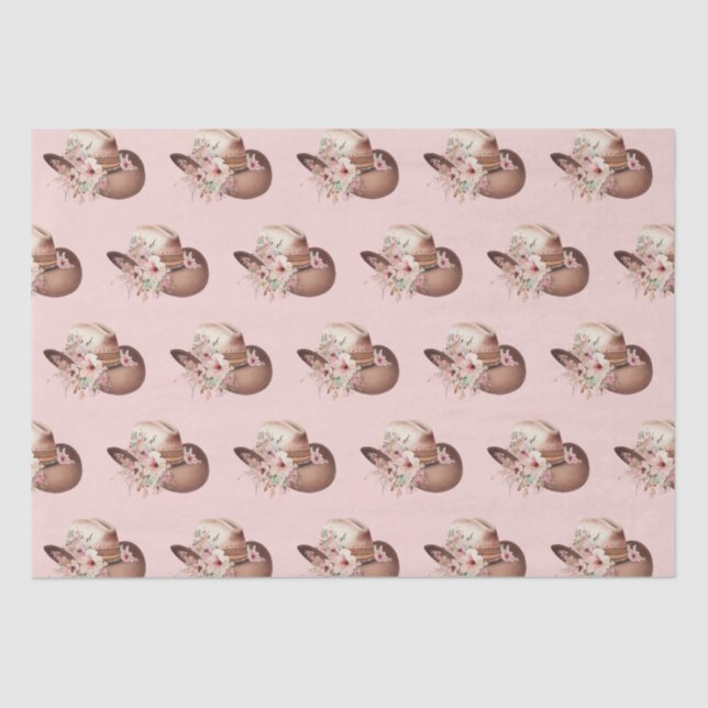 Blush Pink Howdy Cowgirl Floral Western Hats Tissue Paper (Front)