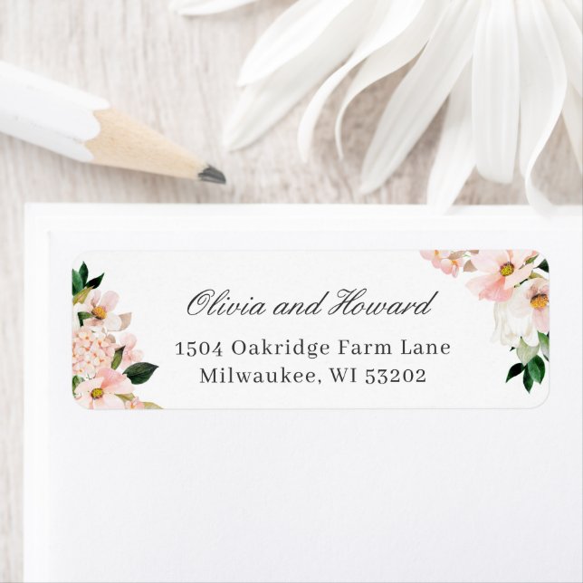 Blush Pink Hydrangea Floral Elegant Return Address (Insitu)