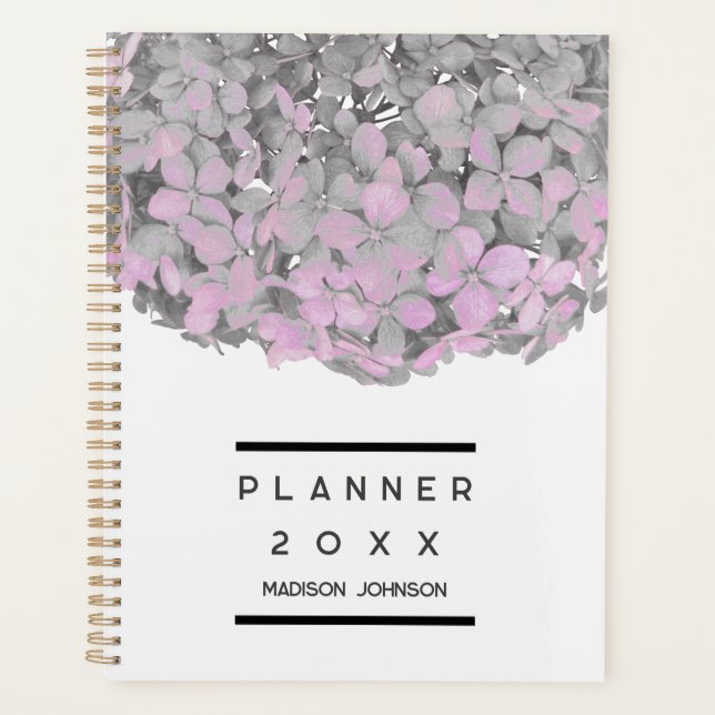 Blush Pink Hydrangea Floral Personalised Planner (Front)