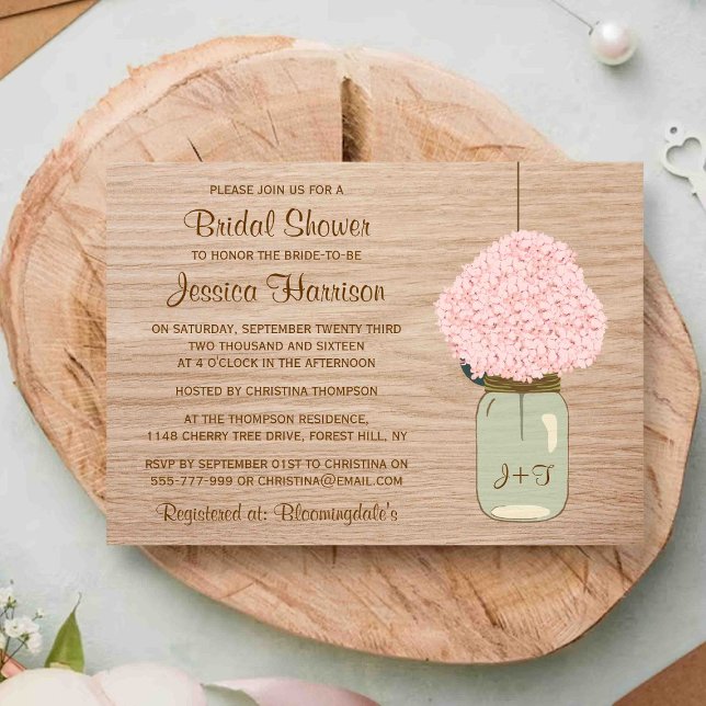 Blush Pink Hydrangea & Mason Jar Bridal Shower Invitation (Creator Uploaded)