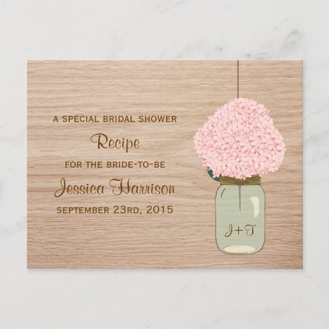 Blush Pink Hydrangea & Mason Jar Bridal Shower Invitation Postcard (Front)