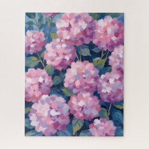 Blush Pink Hydrangeas Floral Watercolor Art Jigsaw Puzzle