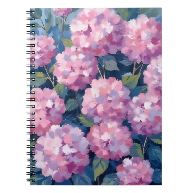 Blush Pink Hydrangeas Floral Watercolor Notebook (Front)