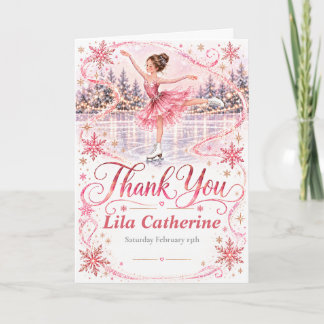 Blush Pink Ice Skating Birthday Thank You Card