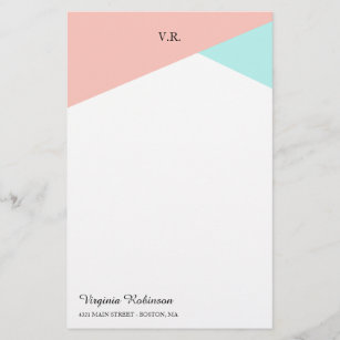 Blush Pink & Icy Blue Monogrammed Stationery