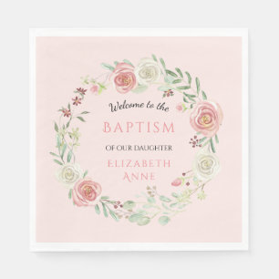 Blush Pink Infant Baptism Girl Baby Floral Wreath Napkin