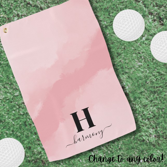 Blush Pink Initial Name Monogram Golf Towel (Elegant Pink Monogram Golf Towel)