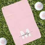 Blush Pink Initial Name Monogram Golf Towel<br><div class="desc">Create Your Own Personalised Custom Blush Pink Modern Script Name Monogram Golf Towel. This chic, feminine golf towel features a stylish monogram design with a flat white initial on a soft blush pink background and a classic black script name for a personalised touch. Printed on one side, this towel adds...</div>
