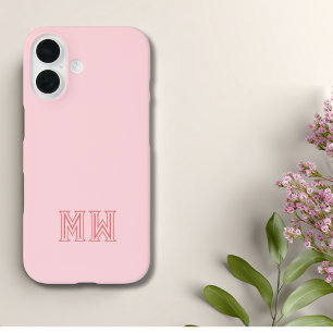 Blush Pink Initials Monogram Simple Minimal  iPhone 16 Case