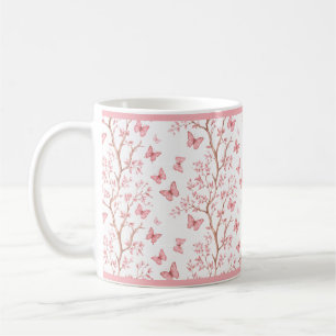 Blush Pink Ink Outlined Floral Mug