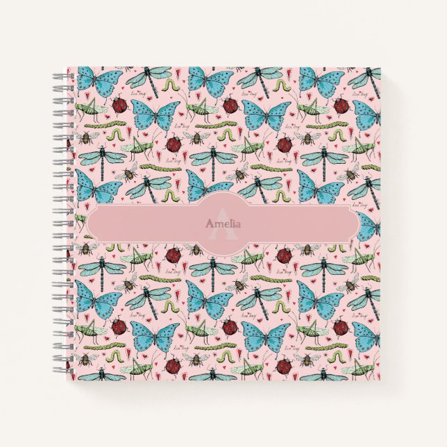 Blush Pink Insect Monogram Notebook  (Front)