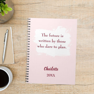 Blush pink inspirational quote goals notebook