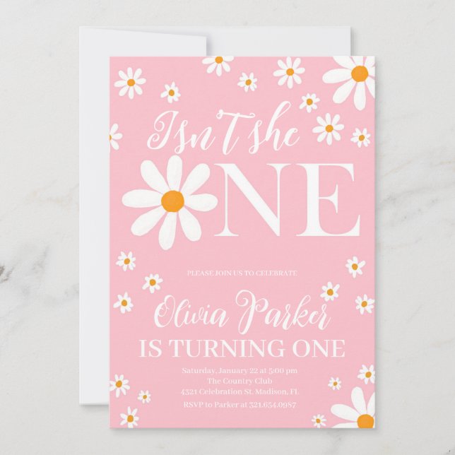 Blush Pink Isn’t She One Flowers Birthday Invitation (Front)