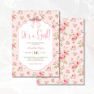 Blush Pink It's A Girl Baby Shower Invitation