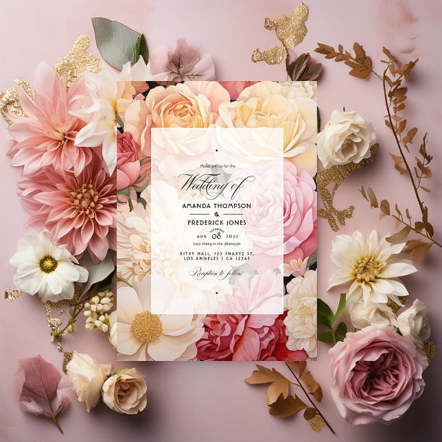Blush Pink, Ivory, and Gold Floral Wedding Invitation (Creator Uploaded)