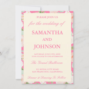 Blush Pink Ivory Floral Monogram Photo Wedding Invitation