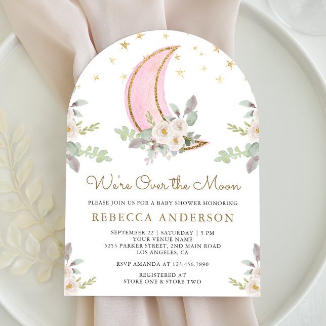 Blush Pink Ivory Floral Moon Arch Baby Shower Invitation (Creator Uploaded)