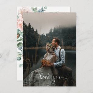 Blush Pink Ivory Floral Photo Thank You Invitation