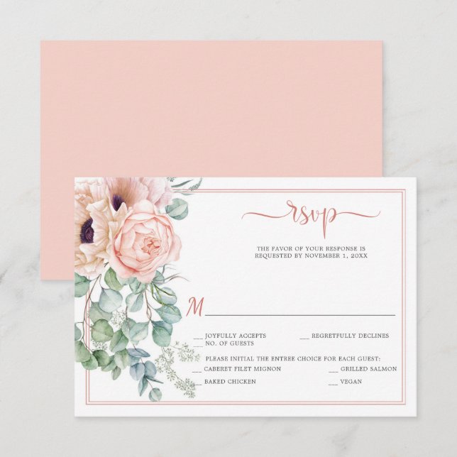 Blush Pink Ivory Floral Watercolor RSVP Card (Front/Back)