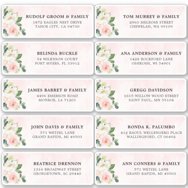 Blush Pink Ivory Floral Wedding Guest Address (Front)