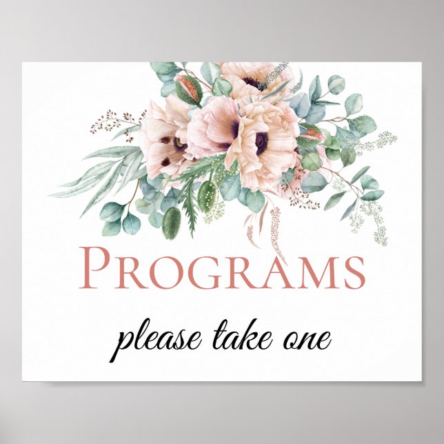 Blush Pink & Ivory Floral Wedding Program Signs (Front)
