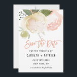 Blush Pink Ivory Peony Wedding Save the Date<br><div class="desc">Hand painted watercolor peonies in blush pink,  ivory,  olive green,  and white. For more advanced customisation of this design,  Please click the "Customise" button.</div>
