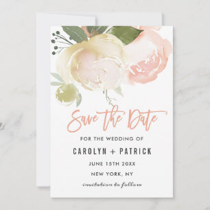 Blush Pink Ivory Peony Wedding Save the Date