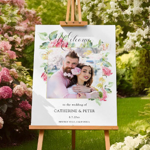 Blush Pink/Ivory Watercolor Roses Photo Welcome Acrylic Sign