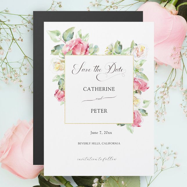 Blush Pink/Ivory Watercolor Roses Save the Date (Creator Uploaded)