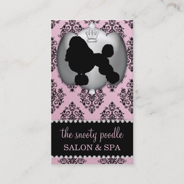 Blush Pink Jewelled Damask Dog Grooming/Spa Business Card (Front)